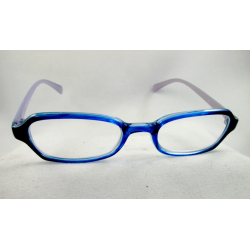 Lunettes loupes rectangles bleu et branches bicolores